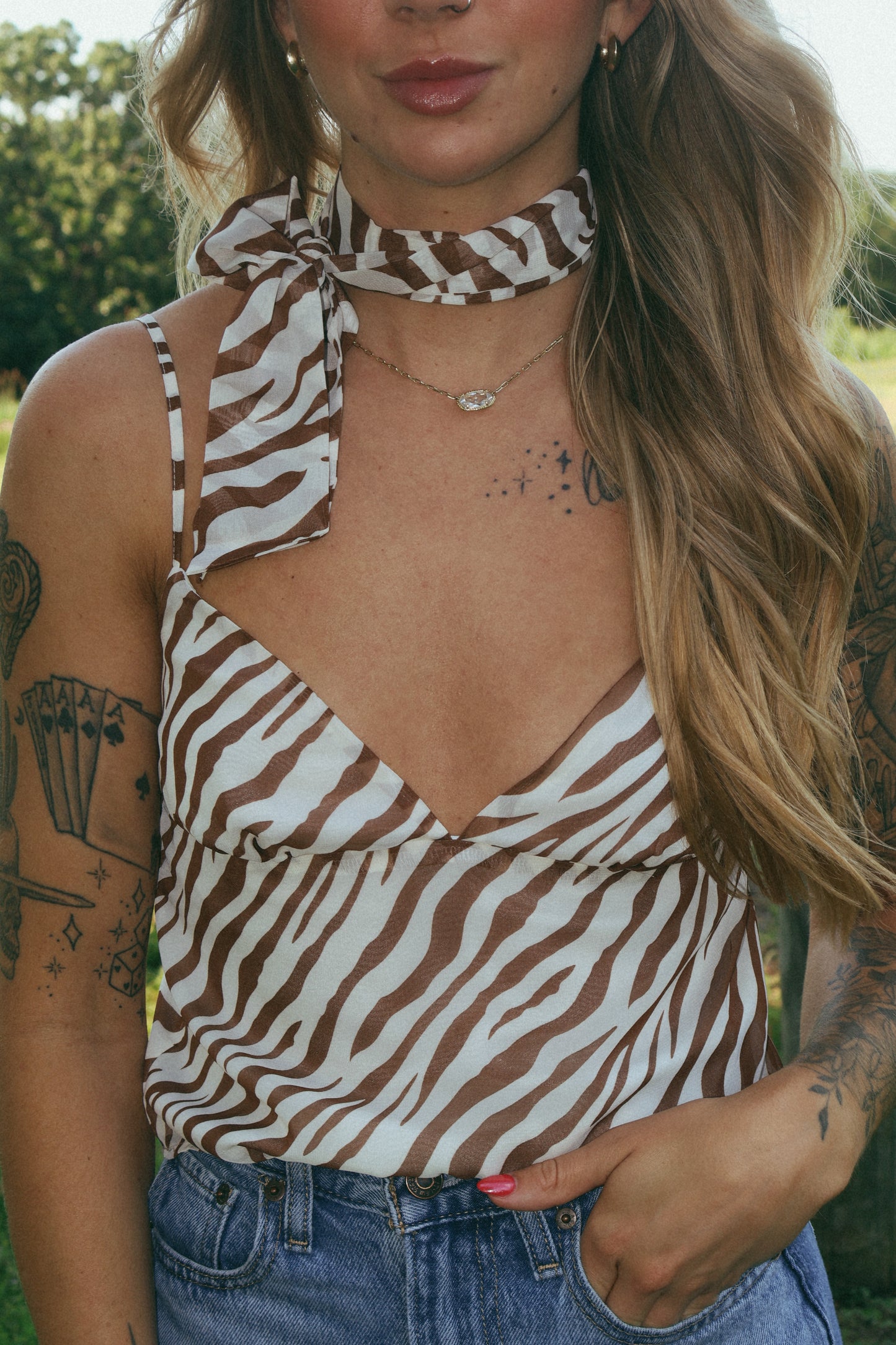 BROWN ZEBRA PRINT TANK TOP WITH SCARF