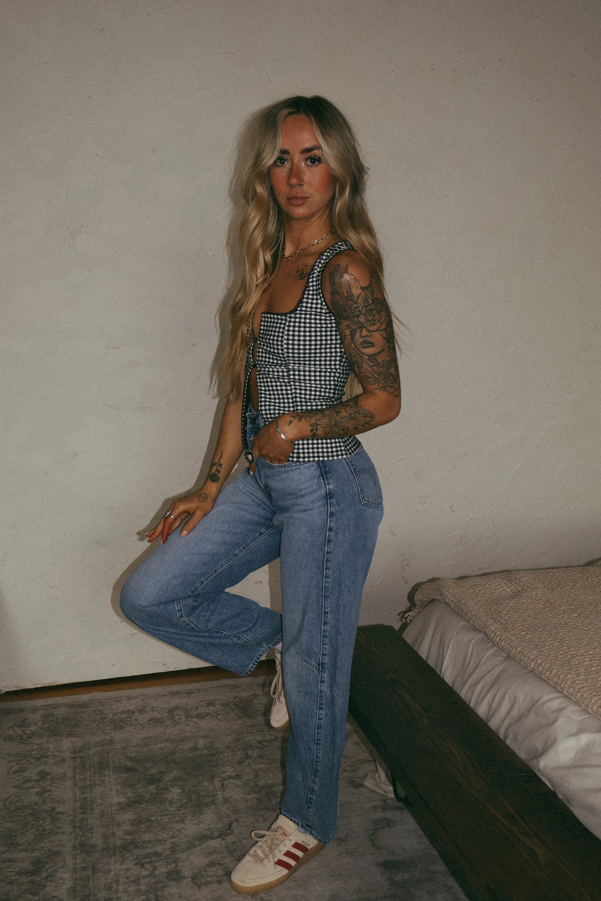 GINGHAM PLAID FRONT BUTTON TOP