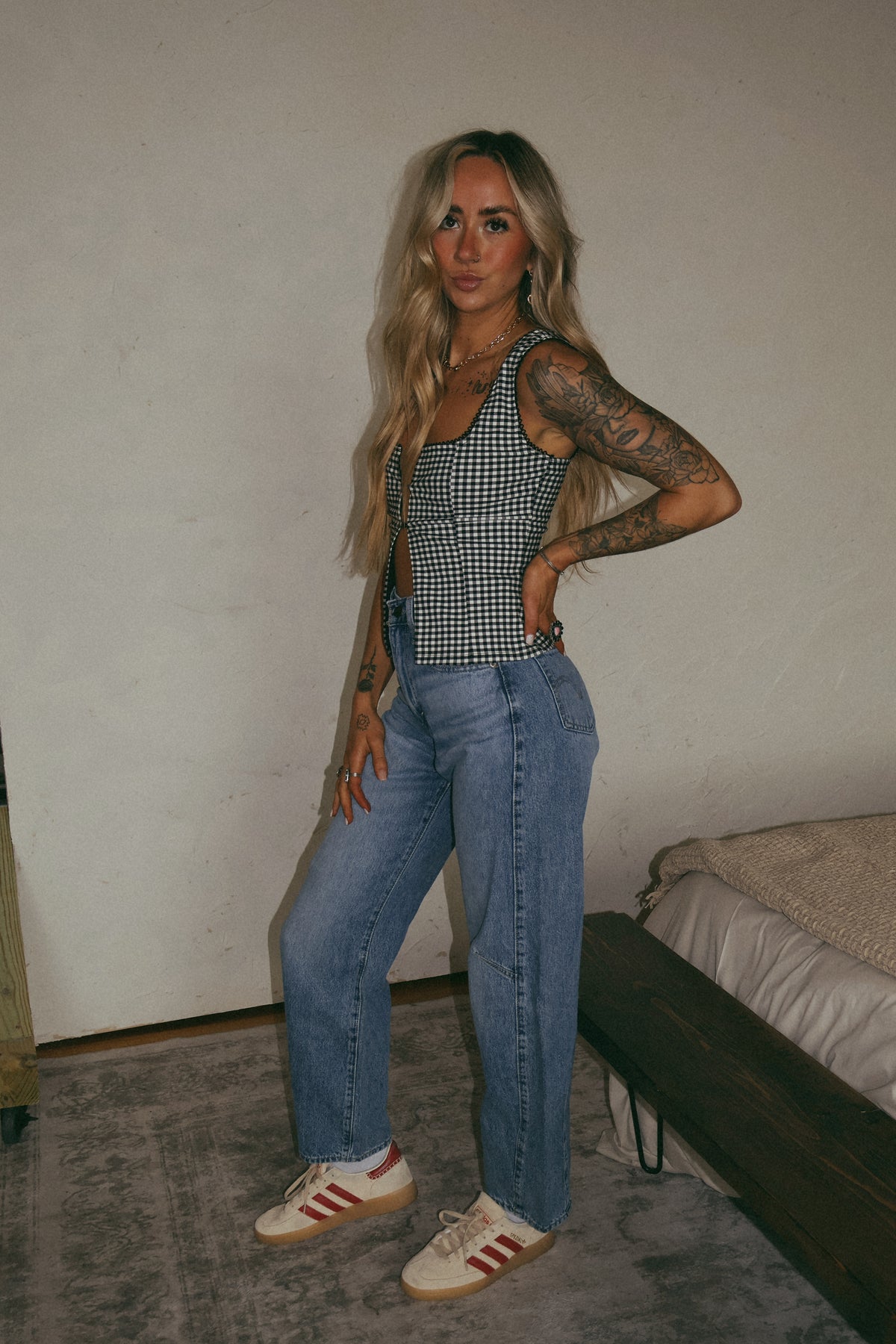 GINGHAM PLAID FRONT BUTTON TOP