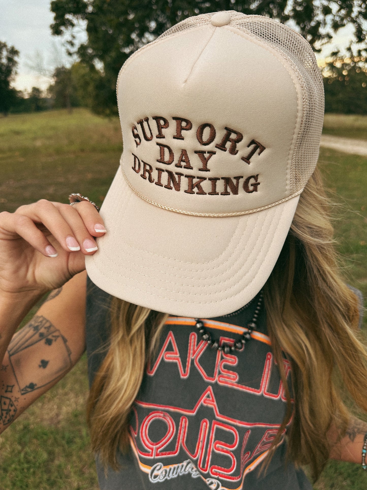 SUPPORT DAY DRINKING TRUCKER HAT