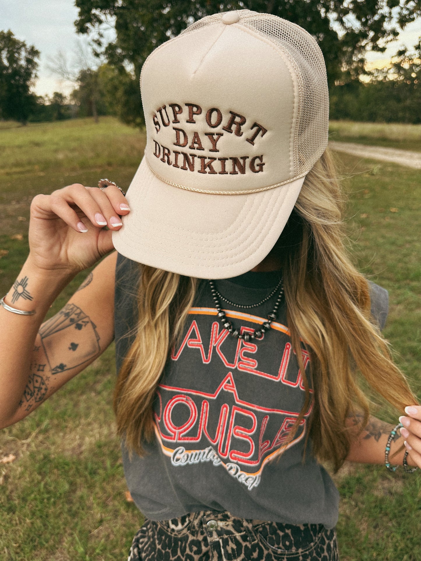 SUPPORT DAY DRINKING TRUCKER HAT
