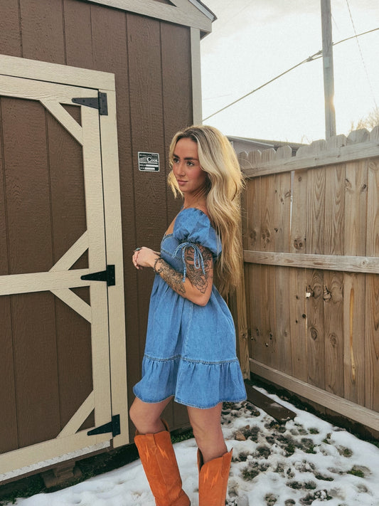 PEPLUM DENIM MINI DRESS