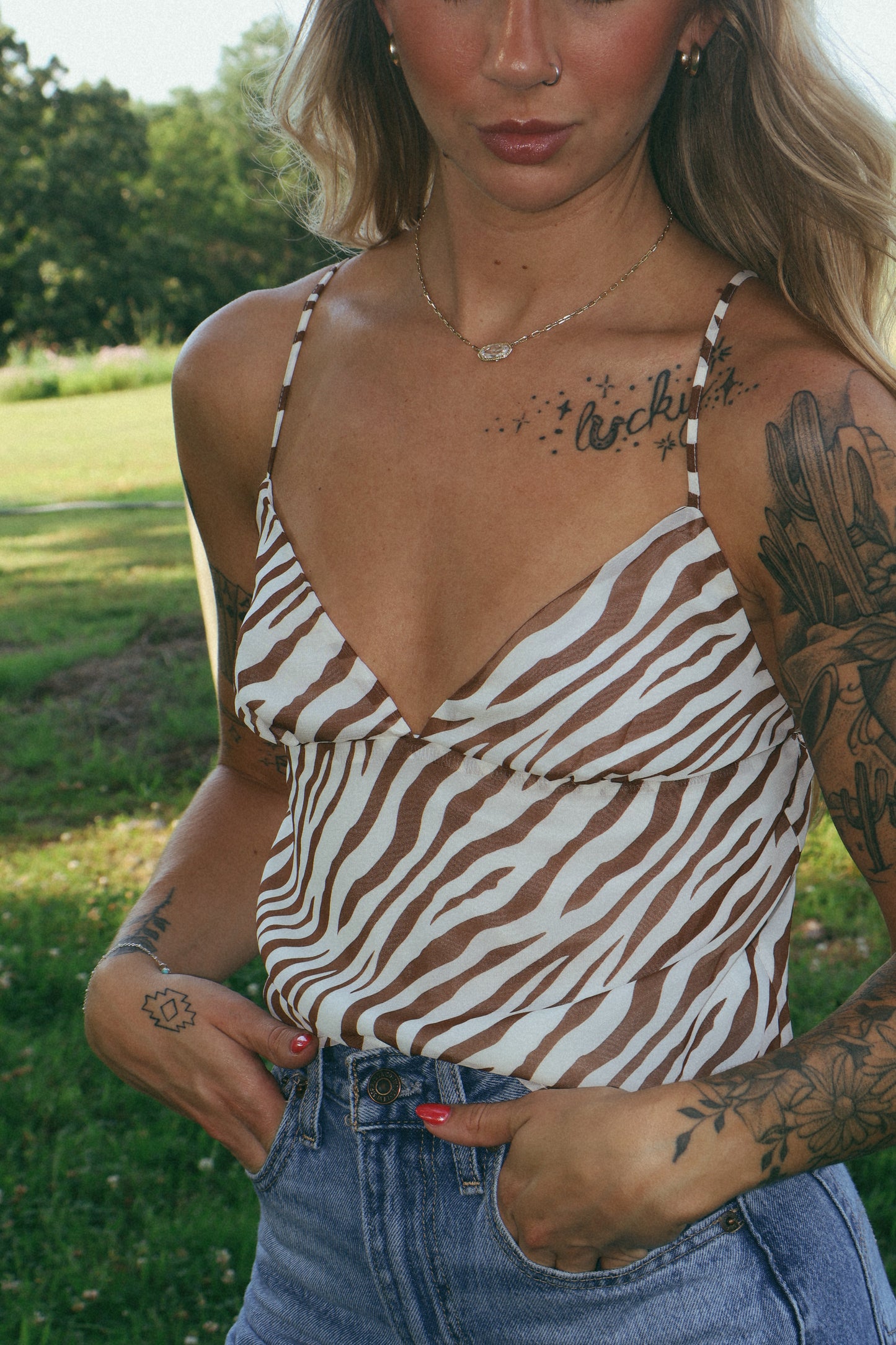 BROWN ZEBRA PRINT TANK TOP WITH SCARF
