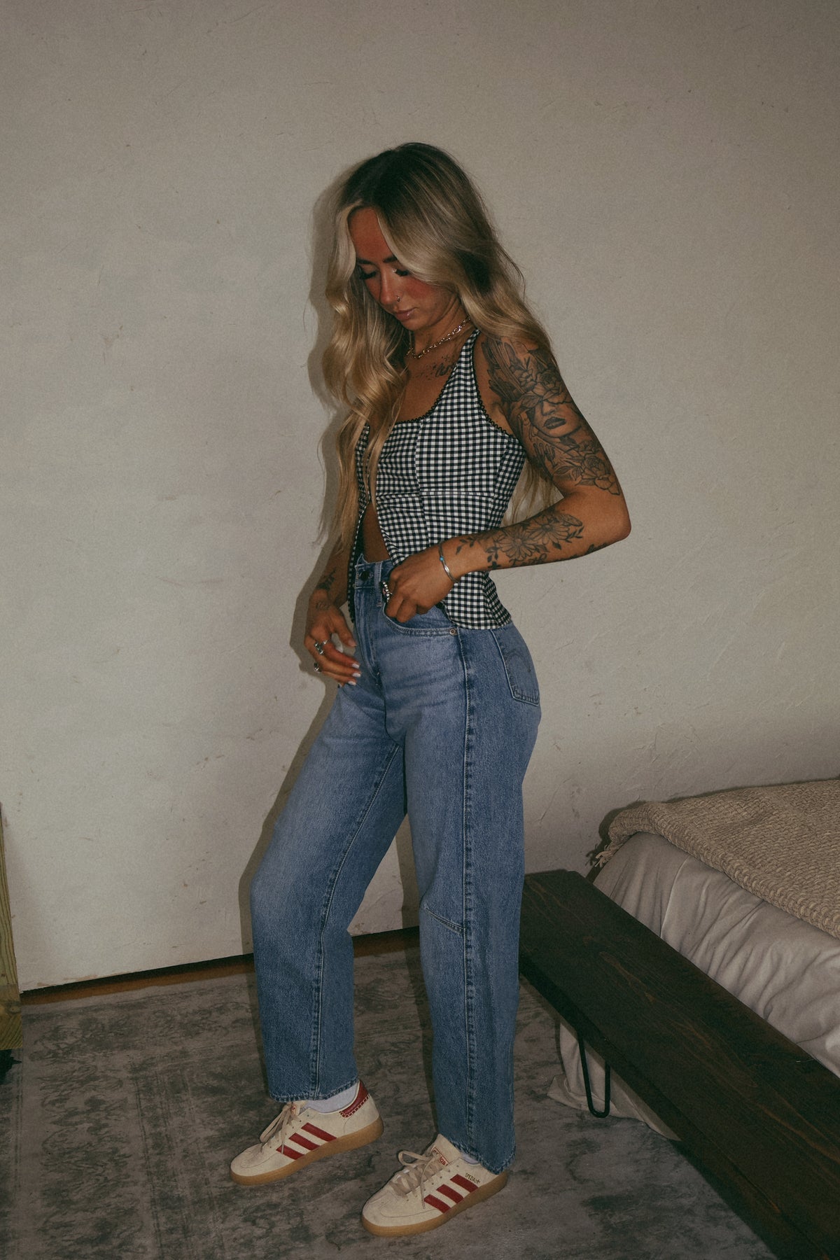 GINGHAM PLAID FRONT BUTTON TOP