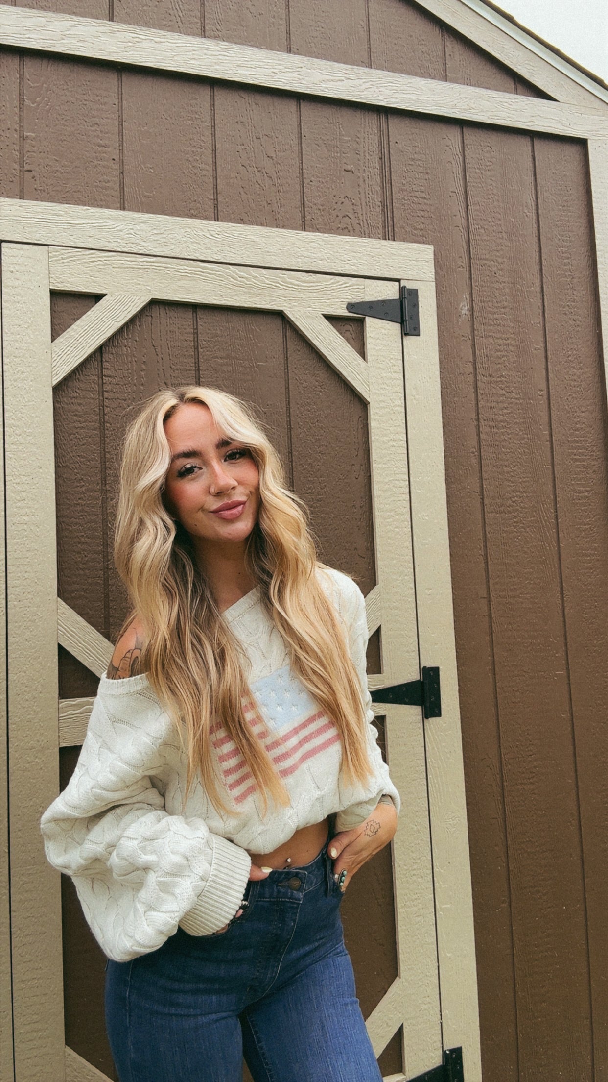 USA KNITTED OFF THE SHOULDER SWEATER