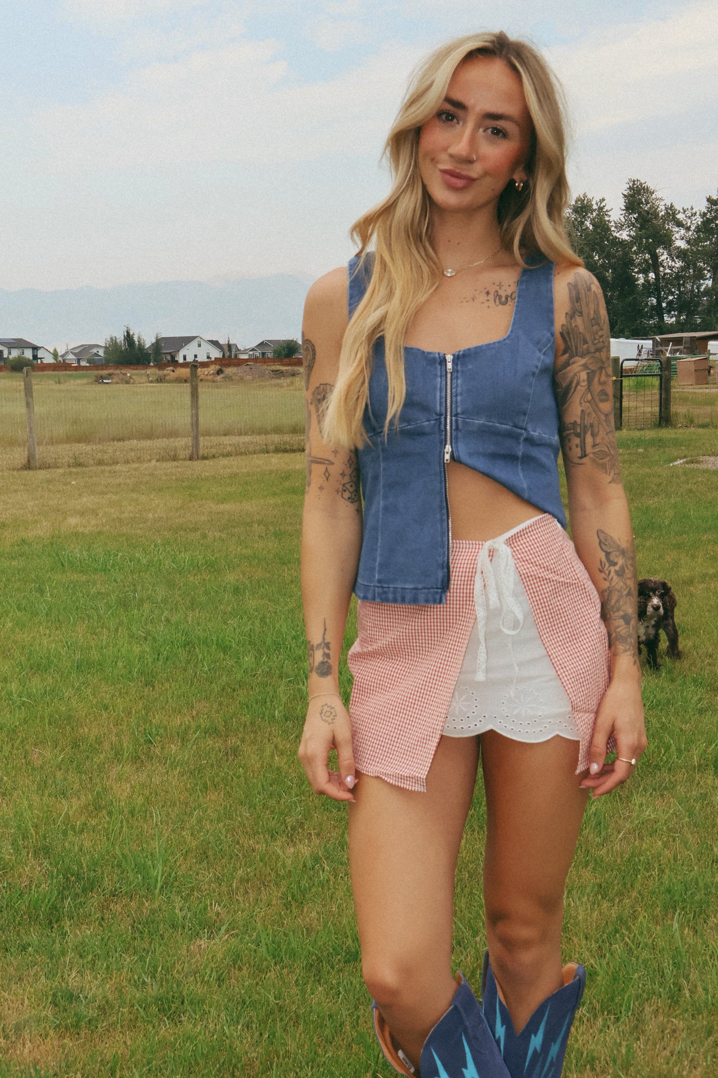 GINGHAM SKORT WITH LACE