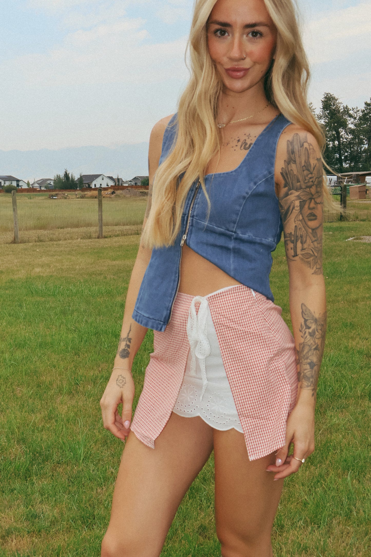 GINGHAM SKORT WITH LACE