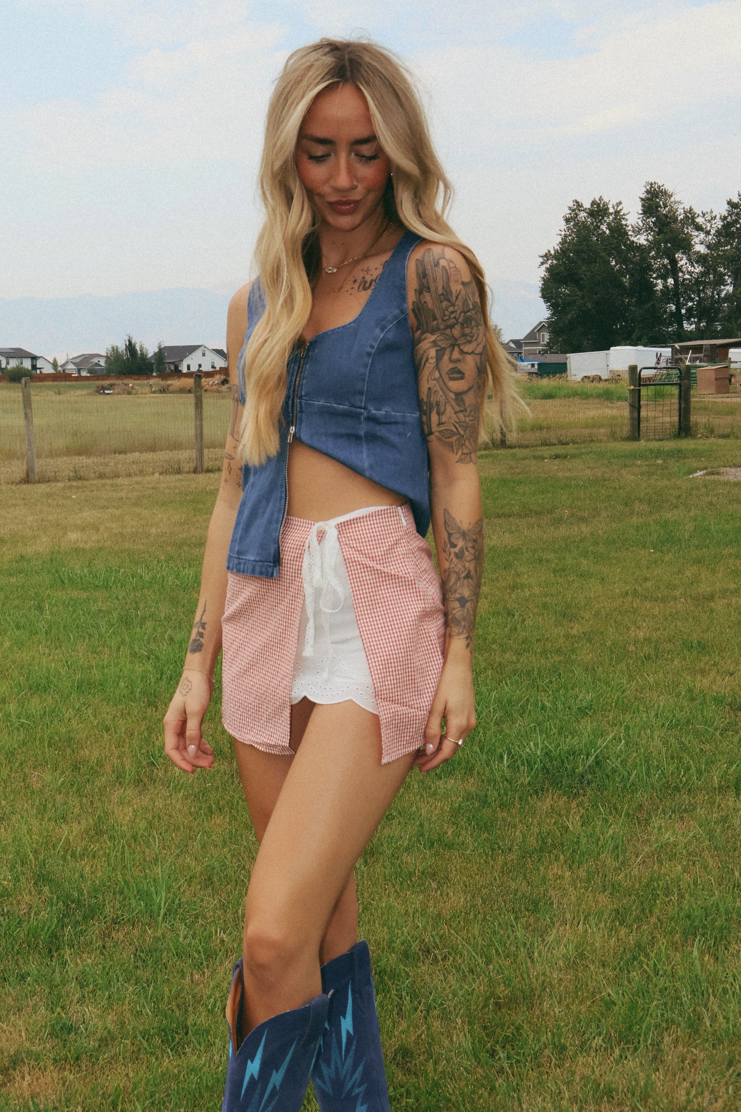 GINGHAM SKORT WITH LACE