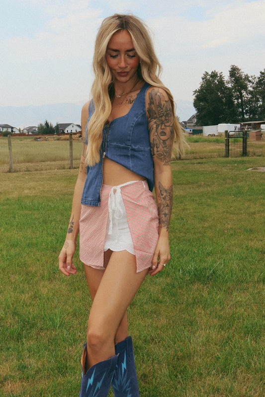 GINGHAM SKORT WITH LACE