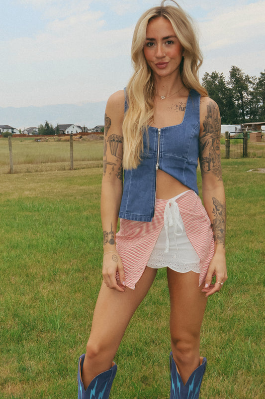 GINGHAM SKORT WITH LACE
